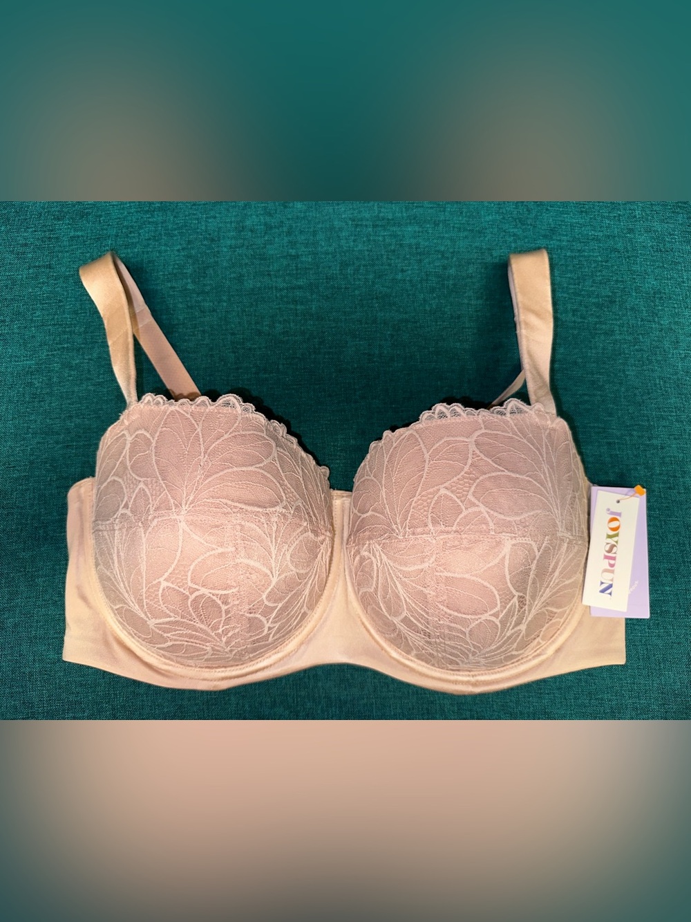 NEW Joyspun Balconette Bra Floral Lace Underwire Beige Pink Women's 42DD NWT